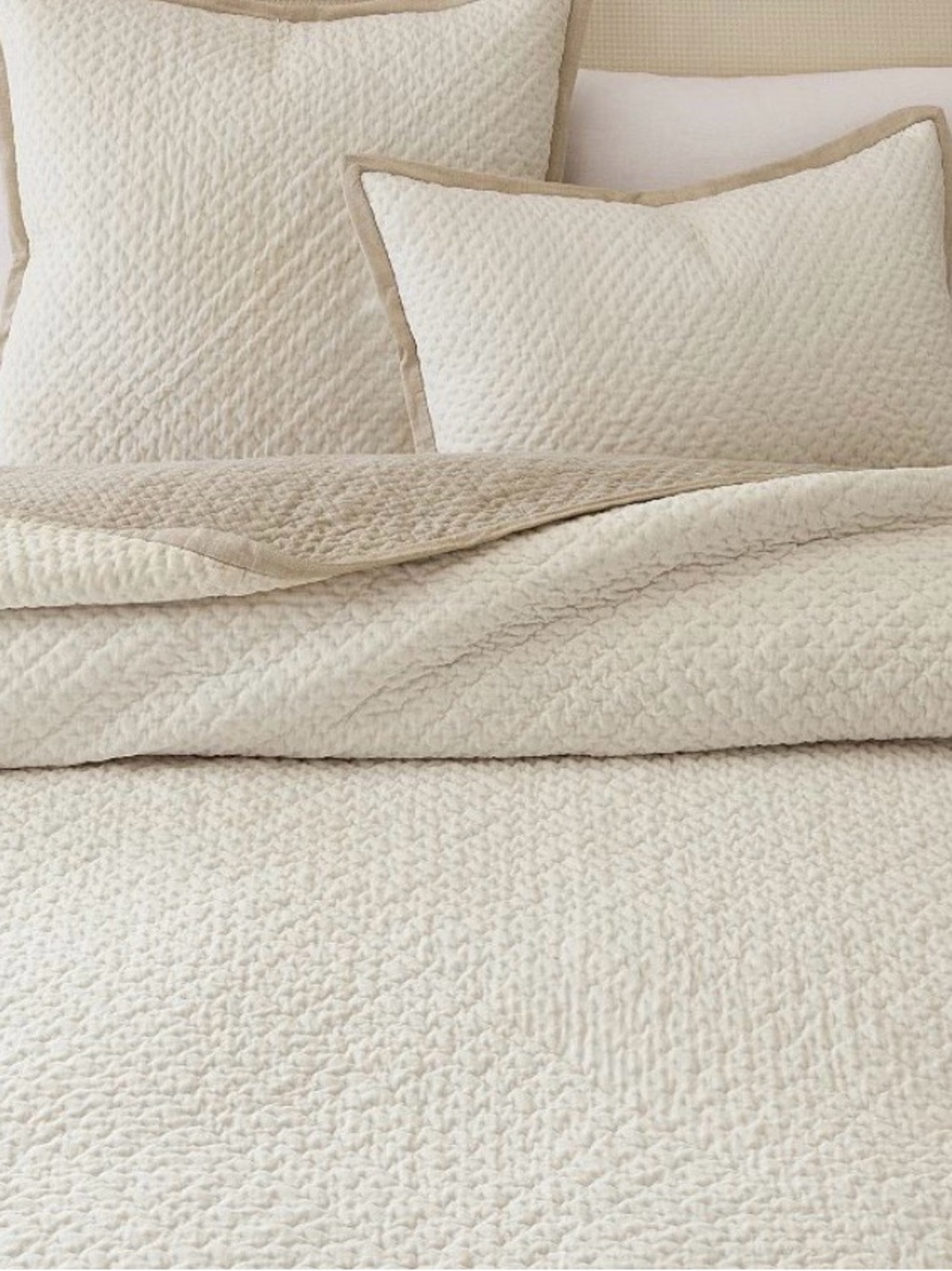 Pottery Barn Cross Stitch Velvet Quilt King Ivory Cotton King/Cal King